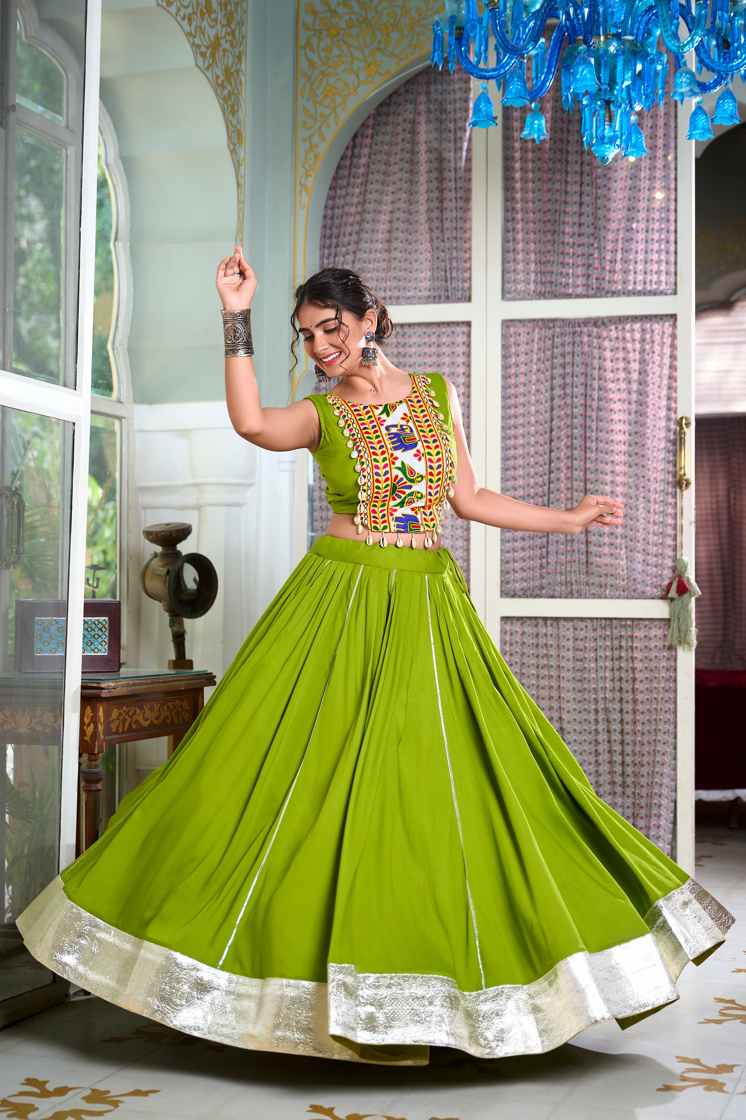 Festive Fashion atIts Best: Rayon Lehenga and Gamthi Work Blouse for Navratri β¨π